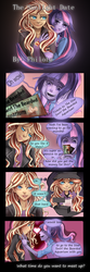 Size: 900x2721 | Tagged: safe, artist:philota, sunset shimmer, twilight sparkle, equestria girls, g4, comic, date, elf ears, female, lesbian, ship:sunsetsparkle, shipping, uncanny valley