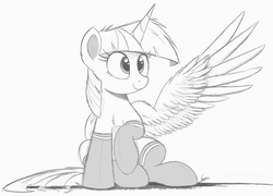Size: 3461x2486 | Tagged: safe, artist:ncmares, twilight sparkle, alicorn, pony, g4, clothes, female, grayscale, high res, mare, monochrome, ncmares is trying to murder us, sketch, socks, solo, twilight sparkle (alicorn)