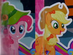 Size: 660x500 | Tagged: safe, applejack, pinkie pie, g4, bow, cute, hair bow, hat, smiling