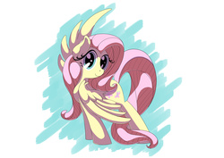 Size: 7016x4961 | Tagged: safe, artist:hananpacha, fluttershy, g4, absurd resolution, female, looking at you, solo, spread wings, standing, turned head