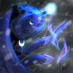 Size: 960x960 | Tagged: safe, artist:fairyrave, princess luna, spirit of hearth's warming yet to come, a hearth's warming tail, g4, cloak, clothes, female, magic, scene interpretation, solo