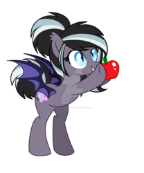 Size: 1024x1229 | Tagged: safe, artist:pvrii, oc, oc only, oc:candle wick, bat pony, pony, apple, food, simple background, solo, transparent background, watermark