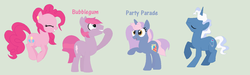 Size: 1024x309 | Tagged: safe, artist:aquadusk, pinkie pie, pokey pierce, oc, oc:bubblegum, oc:party parade, g4, female, male, offspring, parent:pinkie pie, parent:pokey pierce, parents:pokeypie, ship:pokeypie, shipping, straight