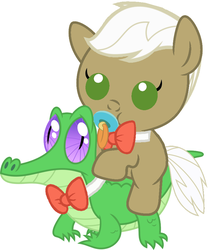 Size: 786x937 | Tagged: safe, artist:red4567, frederic horseshoepin, gummy, pony, g4, baby, baby pony, cute, pacifier, ponies riding gators, riding, weapons-grade cute