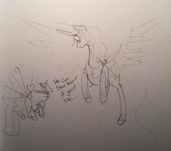 Size: 1280x1124 | Tagged: safe, artist:greyscaleart, princess celestia, twilight sparkle, alicorn, pony, g4, female, flying, mare, sketch, sweat, traditional art, twilight sparkle (alicorn)