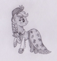 Size: 982x1045 | Tagged: safe, artist:marta4708, applejack, spirit of hearth's warming past, a hearth's warming tail, g4, female, monochrome, solo, traditional art