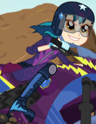 Size: 472x612 | Tagged: safe, indigo zap, equestria girls, g4, my little pony equestria girls: friendship games, boots, clothes, friendship games motocross outfit, friendship games outfit, gloves, helmet, motocross outfit, motorcross, motorcycle, motorcycle outfit, shoes, solo, sporty style, tri-cross relay outfit