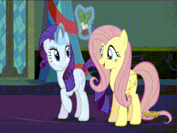 Size: 640x480 | Tagged: safe, screencap, fluttershy, rarity, a hearth's warming tail, g4, animated, discovery family logo, female, holly, mistleholly