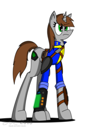 Size: 1920x2560 | Tagged: safe, artist:derpanater, oc, oc only, oc:littlepip, pony, unicorn, fallout equestria, clothes, digital art, fanfic, fanfic art, female, hooves, horn, jumpsuit, mare, pipbuck, simple background, solo, transparent background, vault suit