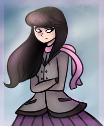 Size: 1024x1238 | Tagged: safe, artist:katedoof, octavia melody, human, g4, clothes, coat, crossed arms, female, humanized, scarf, skirt, solo