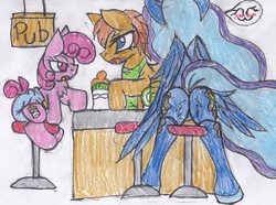 Size: 2513x1869 | Tagged: safe, artist:cuddlelamb, princess luna, oc, pony, g4, baby, baby bottle, baby pony, butt, diaper, male to female, plot, pub, rule 63, the ass was fat, traditional art