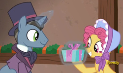 Size: 786x465 | Tagged: safe, screencap, buttercake blush, pony, a hearth's warming tail, g4, discovery family logo, james moriarty, present, unnamed character, unnamed pony