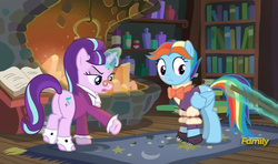 Size: 788x465 | Tagged: safe, screencap, rainbow dash, snowdash, snowfall frost, starlight glimmer, a hearth's warming tail, g4, bowtie, butt, clothes, cute, dashabetes, discovery family logo, frock coat, glimmer glutes, jabot, plot, rainbow dash always dresses in style, shirt, spats, waistcoat