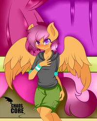 Size: 400x500 | Tagged: safe, artist:caoscore, scootaloo, anthro, g4, clothes, equestria girls outfit, female, solo