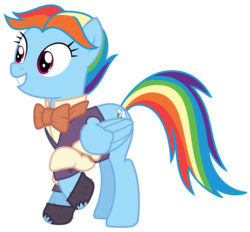 Size: 2334x2166 | Tagged: safe, artist:sketchmcreations, rainbow dash, snowdash, a hearth's warming tail, g4, bob cratchit, bowtie, clothes, female, gloves, high res, inkscape, rainbow dash always dresses in style, simple background, smiling, solo, transparent background, vector, vest