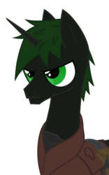 Size: 960x1536 | Tagged: safe, artist:thehuskylord, oc, oc only, pony, unicorn, armor, bust, clothes, leather, male, portrait, simple background, solo, stallion, transparent background