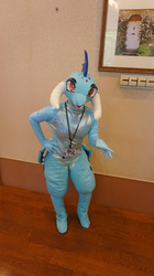 Size: 381x678 | Tagged: source needed, useless source url, safe, artist:girlieginger, princess ember, dragon, human, g4, bodysuit, clothes, cosplay, costume, dragonsuit, fursuit, irl, irl human, photo
