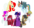 Size: 1900x1600 | Tagged: safe, artist:squipycheetah, applejack, derpy hooves, fluttershy, pinkie pie, rainbow dash, rarity, twilight sparkle, alicorn, cyborg, cyborg pony, earth pony, pegasus, pony, unicorn, elements of insanity, g4, alternate cutie mark, alternate universe, applepills, brutalight sparcake, derpigun, female, fluttershout, folded wings, happy, hat, looking at you, looking back, looking down, looking up, mane six, mare, mismatched mane and tail, missing accessory, open mouth, pinkamena diane pie, pinkis cupcake, prone, rainbine, rainbine ears, raised hoof, rarifruit, simple background, sitting, smiling, smirk, spread wings, standing, teeth, transparent background, twilight sparkle (alicorn), vector