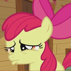 Size: 649x649 | Tagged: safe, screencap, apple bloom, pony, g4, hearts and hooves day (episode), cropped, female, hearts and hooves day, pouting, sad, solo