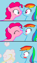 Size: 880x1470 | Tagged: safe, artist:princess-giuly-frost, pinkie pie, rainbow dash, earth pony, pegasus, pony, g4, 3 panel comic, alternate hairstyle, blushing, boop, comic, duo, female, kiss on the lips, kissing, lesbian, mare, noseboop, ship:pinkiedash, shipping