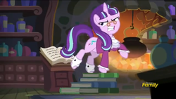 Size: 2208x1242 | Tagged: safe, screencap, snowfall frost, starlight glimmer, a hearth's warming tail, g4, discovery family logo, female, majestic as fuck, solo