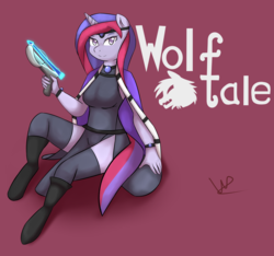 Size: 3138x2938 | Tagged: safe, artist:wolfy-pony, princess platinum, anthro, unguligrade anthro, g4, assassin, boots, cape, clothes, crossbow, female, high res, side slit, socks, solo, thigh highs