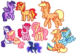 Size: 718x514 | Tagged: dead source, safe, artist:liighty, applejack, fluttershy, pinkie pie, princess luna, rainbow dash, rarity, sunset shimmer, twilight sparkle, alicorn, pony, g4, mane six, palindrome get, twilight sparkle (alicorn)