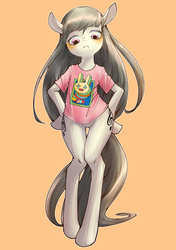 Size: 2039x2894 | Tagged: safe, artist:unousaya, octavia melody, earth pony, pony, semi-anthro, g4, arm hooves, bipedal, blushing, both cutie marks, bottomless, clothes, cute, featureless crotch, female, high res, shirt, solo, t-shirt