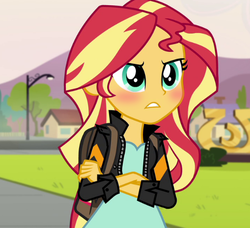 Size: 581x531 | Tagged: safe, edit, edited screencap, screencap, sunset shimmer, equestria girls, g4, my little pony equestria girls: friendship games, blushing, crossed arms, cute, female, shimmerbetes, tsundere, tsunset shimmer