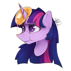 Size: 640x640 | Tagged: safe, artist:doodlepaintdraws, twilight sparkle, alicorn, pony, g4, female, food, horn, horn impalement, i'm pancake, mare, pancakes, sharp horn, solo, twilight sparkle (alicorn)