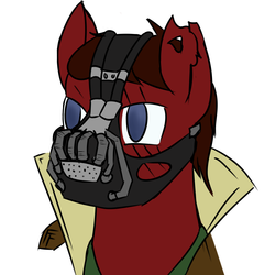 Size: 2000x2000 | Tagged: safe, artist:frecklesfanatic, oc, oc only, oc:brimstone blitz, fallout equestria, fallout equestria: murky number seven, bane, baneposting, clothes, coat, high res, mask, scar, solo