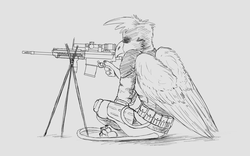 Size: 2667x1666 | Tagged: artist needed, safe, oc, oc only, oc:talas stormfeather, griffon, fallout equestria, monochrome, sleepy, solo
