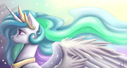 Size: 2600x1400 | Tagged: safe, artist:alina-sherl, princess celestia, g4, crepuscular rays, female, fluffy, solo, spread wings