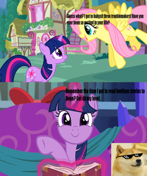 Size: 800x960 | Tagged: safe, edit, edited screencap, screencap, fluttershy, twilight sparkle, a hearth's warming tail, g4, my little pony: friendship is magic, stare master, deal with it, doge, sunglasses, swag glasses, text, twilight sparkle (alicorn)