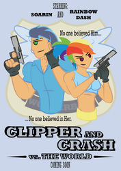 Size: 595x842 | Tagged: safe, artist:dreamchallenger, rainbow dash, soarin', human, g4, clipper, female, humanized, male, movie poster, rainbow crash, ship:soarindash, shipping, straight, wonderbolts