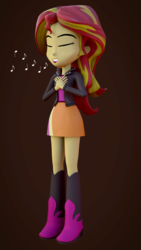 Size: 1080x1920 | Tagged: safe, artist:creatorofpony, artist:rjrgmc28, sunset shimmer, equestria girls, g4, 3d, blender, boots, clothes, eyes closed, female, music notes, open mouth, singing, skirt, solo