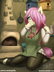 Size: 1800x2400 | Tagged: safe, artist:burgerkiss, fluttershy, anthro, g4, female, solo, wingless, wingless anthro