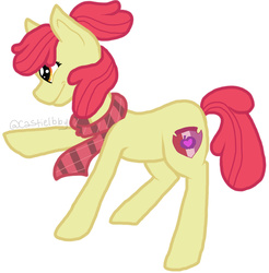 Size: 1576x1604 | Tagged: safe, artist:castielbby, apple bloom, g4, clothes, cutie mark, female, ponytail, scarf, simple background, solo, the cmc's cutie marks, white background