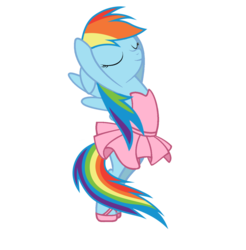Size: 1294x1316 | Tagged: safe, artist:michaelsety, rainbow dash, pony, g4, ballerina, ballet, bipedal, clothes, cute, dancing, dashabetes, dress, eyes closed, female, floppy ears, girly, rainbow dash always dresses in style, rainbowrina, shoes, simple background, smiling, solo, strapless, tomboy taming, transparent background, tutu, vector