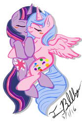 Size: 600x900 | Tagged: safe, artist:twibubblegum, twilight sparkle, oc, oc:sugerless bubblegum, g4, canon x oc, cuddling, female, lesbian, shipping, sleeping, snuggling, twibubblegum