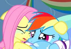 Size: 685x475 | Tagged: safe, screencap, fluttershy, rainbow dash, g4, tanks for the memories, animated, clothes, crying, cute, dashabetes, female, sad, shyabetes