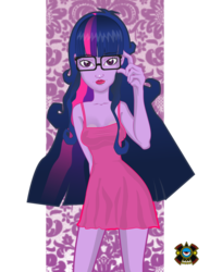 Size: 900x1165 | Tagged: safe, artist:demorck, sci-twi, twilight sparkle, equestria girls, g4, clothes, dress, female, glasses, loose hair, solo