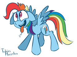 Size: 2900x2160 | Tagged: safe, artist:fakskis, rainbow dash, g4, newbie dash, behaving like pinkie pie, cute, drool, dynamic dash, ear fluff, excited, female, floppy ears, high res, solo, tongue out, wings