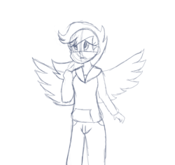 Size: 865x814 | Tagged: dead source, safe, artist:pentrig, scootaloo, human, g4, female, humanized, monochrome, sketch, solo, winged humanization