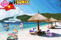 Size: 900x600 | Tagged: safe, artist:trungtranhaitrung, pinkie pie, rainbow dash, rarity, twilight sparkle, alicorn, pony, g4, amy rose, beach, beach chair, beach umbrella, book, chair, clothes, crossover, cruise, female, float, food, gif, ice cream, irl, jet ski, male, mare, miles "tails" prower, non-animated gif, ocean, photo, ponies in real life, shade, sleeping, sonic the hedgehog, sonic the hedgehog (series), swimsuit, treasure chest, twilight sparkle (alicorn), vacation, vietnam