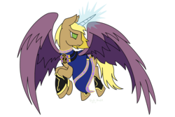 Size: 1500x1000 | Tagged: safe, artist:renderstarfall, alicorn, pony, alicorn oc, alicornified, breath of fire, breath of fire 2, colored wings, female, flying, magic, mare, nina (breath of fire), ponified, race swap, robes, solo, spread wings, wings