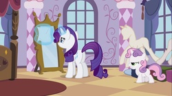 Size: 1100x618 | Tagged: safe, screencap, rarity, sweetie belle, pony, g4, sisterhooves social, angry, butt, female, mare, plot