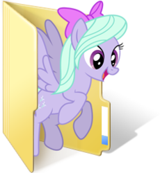 Size: 236x256 | Tagged: safe, artist:nattsu-san, flitter, pegasus, pony, g4, bow, computer icon, female, flying, folder, hair bow, simple background, solo, spread wings, transparent background, webcore, wings