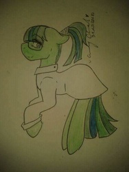 Size: 480x640 | Tagged: artist needed, safe, oc, oc only, oc:deoxy, earth pony, pony, clothes, lab coat, solo, traditional art
