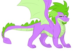 Size: 1024x713 | Tagged: safe, artist:colourstrike, spike, dragon, g4, facial hair, goatee, looking at you, male, older, older spike, quadrupedal spike, simple background, smiling, solo, white background, winged spike, wings